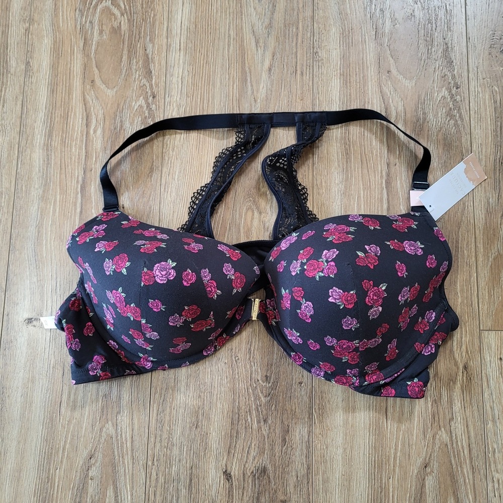 NWT Cacique The Cotton Collection Boost Plunge Bra Women's 48D Floral Print